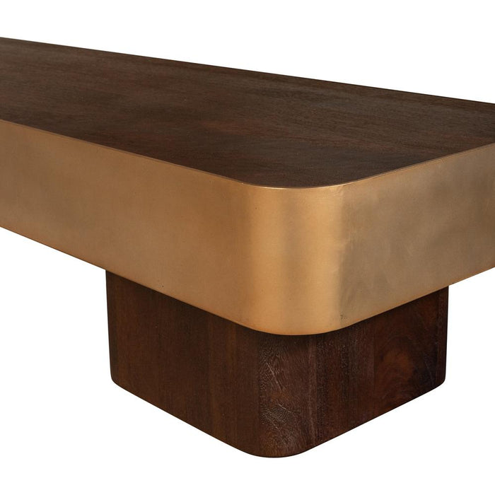 Warren Salontafel 180x45x31 Bruin Hout Goud Mtl-Salontafels-PTMD