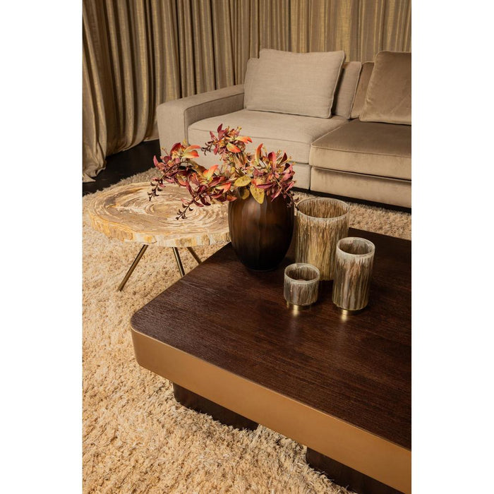 Warren Salontafel 90x90x31 Bruin Hout Goud Metaal-Salontafels-PTMD