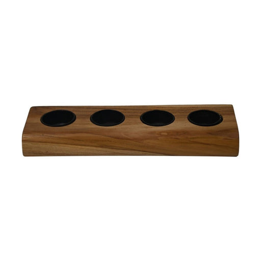 Waxinelichthouder 4 lichts - 10x30x4 - Natural/zwart - Teak-Kandelaars-HSM Collection