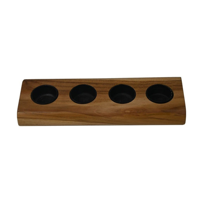 Waxinelichthouder 4 lichts - 10x30x4 - Natural/zwart - Teak-Kandelaars-HSM Collection