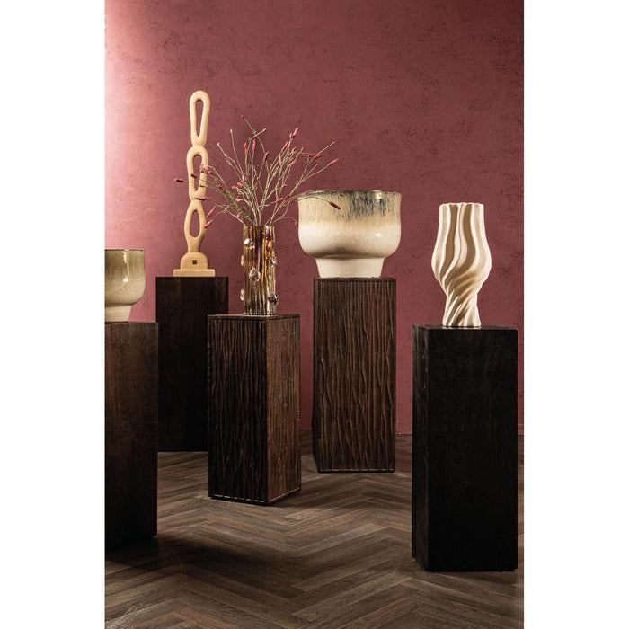 Woondecoratie Decoratie Riko Bruin Mangohout Wavy Carved Pedestal SV2-Woondecoratie-PTMD