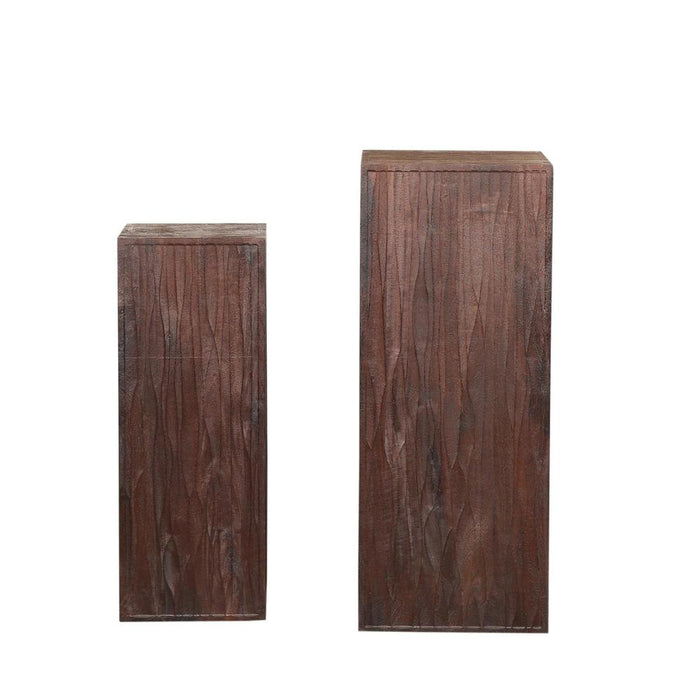 Woondecoratie Decoratie Riko Bruin Mangohout Wavy Carved Pedestal SV2-Woondecoratie-PTMD