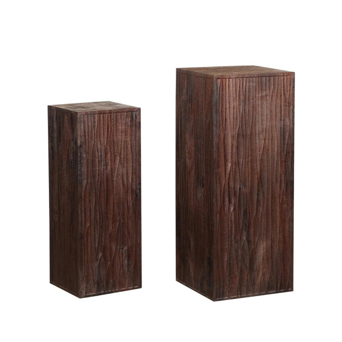 Woondecoratie Decoratie Riko Bruin Mangohout Wavy Carved Pedestal SV2-Woondecoratie-PTMD