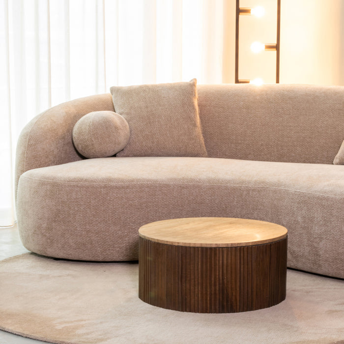 LABEL51 Couchtisch Ribble - Espresso - Travertin - 50 cm - Rund